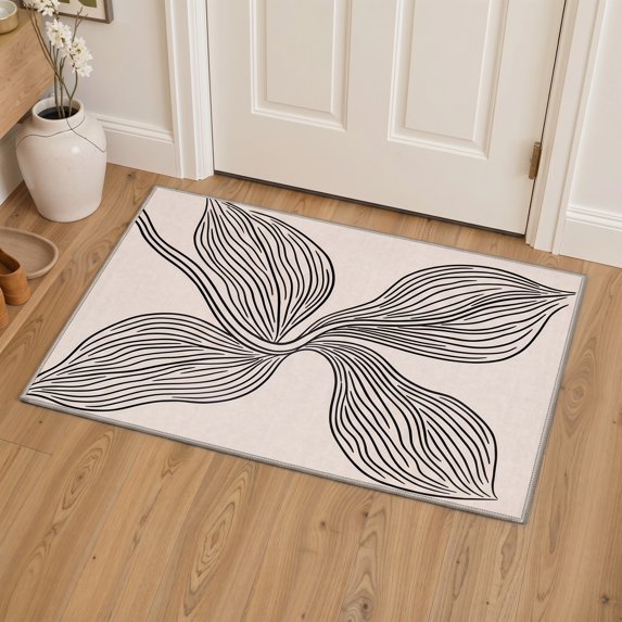 GENIMO 2'x3' Area Rug, Machine Washable Non Slip Low Pile Rug for Entryway Kitchen Bathroom Front Door, Contemporary Abstract, Linen Beige