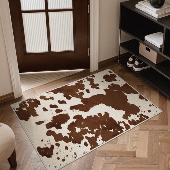 GENIMO 2'x3' Area Rug, Machine Washable Non Slip Low Pile Rug for Entryway Kitchen Bathroom Front Door, Decorative Animal Print, Rich Brown