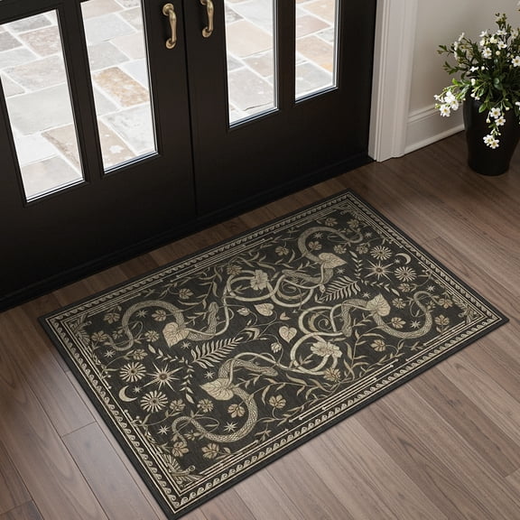 GENIMO 2'x3' Area Rug, Machine Washable Non Slip Low Pile Rug for Entryway Kitchen Bathroom Front Door, Modern Animal Print, Dusty Charcoal