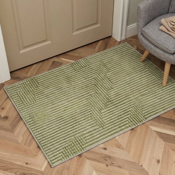 GENIMO 2'x3' Area Rug, Machine Washable Non Slip Low Pile Rug for Entryway Kitchen Bathroom Front Door, Muted Minimalist, Sage Green