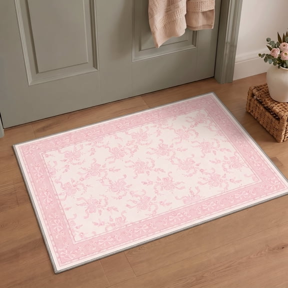 GENIMO 2'x3' Area Rug, Washable Non Slip Soft Floral Indoor Door Mat for Entryway Kitchen Laundry Room, Blush Pink