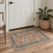 GENIMO 2'x3' Area Rug, Washable Non Slip Soft Zebra Print Indoor Door Mat for Entryway Kitchen Laundry Room, Rust Red