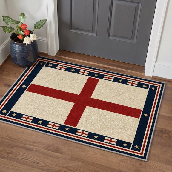 GENIMO 2'x3' Area Rug, Washable Rug Non Slip Soft St George Cross Indoor Door Mat for Entryway Kitchen Laundry Bathroom, Vintage Red White