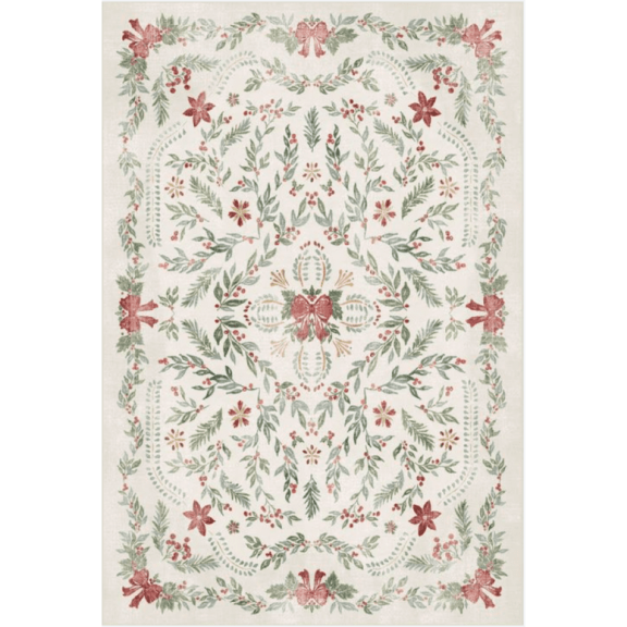 GENIMO 2'x3' Area Rug for Entryway, Christmas Foliage Washable Rug, Non Slip Low Pile Kitchen Rug for Front Door, Bathroom, Bedside, Sage Berry