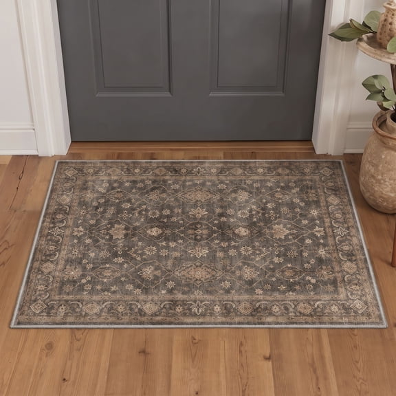 GENIMO 2'x3' Area Rug for Entryway, Machine Washable Non Slip Low Pile Indoor Door Mat for Front Door Kitchen Bathroom, Classic Persian, FLORAL