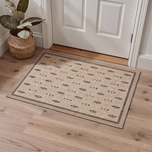 GENIMO 2'x3' Area Rug for Entryway, Machine Washable Non Slip Low Pile Indoor Door Mat for Front Door Kitchen Bathroom, Modern Boho, OCHREECHO