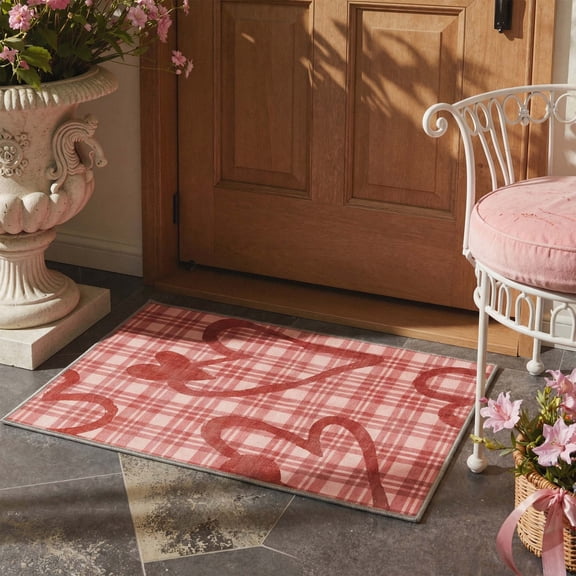 GENIMO 2'x3' Area Rug for Entryway, Machine Washable Non Slip Low Pile Indoor Door Mat for Front Door Kitchen Bathroom, Soft Minimalist, Crimson