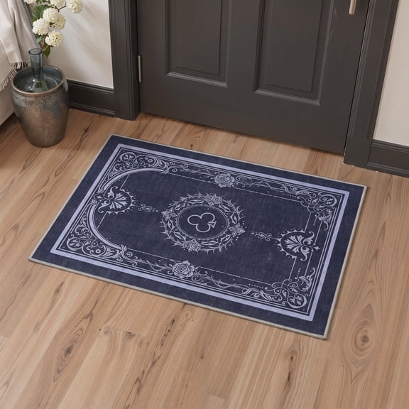 GENIMO 2'x3' Area Rug for Entryway, Machine Washable Non Slip Low Pile Indoor Door Mat for Front Door Kitchen Bathroom, Soft Minimalist, Dusty Navy