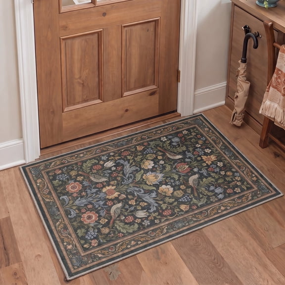 GENIMO 2'x3' Area Rug for Entryway, Machine Washable Non Slip Low Pile Indoor Door Mat for Front Door Kitchen Bathroom, Soft Modern Art, JADE BLOOM