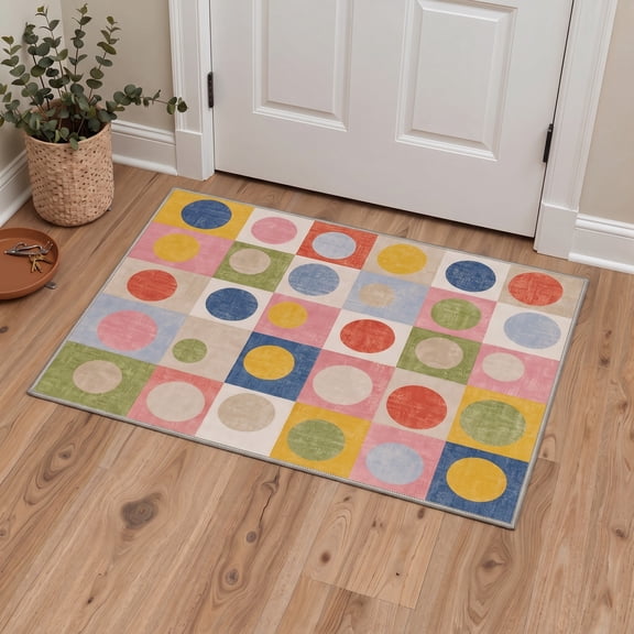 GENIMO 2'x3' Calm Minimalist Entryway Rug, Machine Washable Non Slip Low Pile Area Rug for Front Door Kitchen Bathroom, Muted Pastel