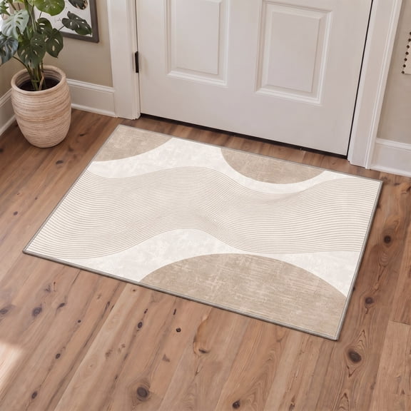 GENIMO 2'x3' Entryway Rug, Machine Washable Non Slip Low Pile Area Rug for Front Door Kitchen Bathroom, Minimal Abstract, OCHREPULSE