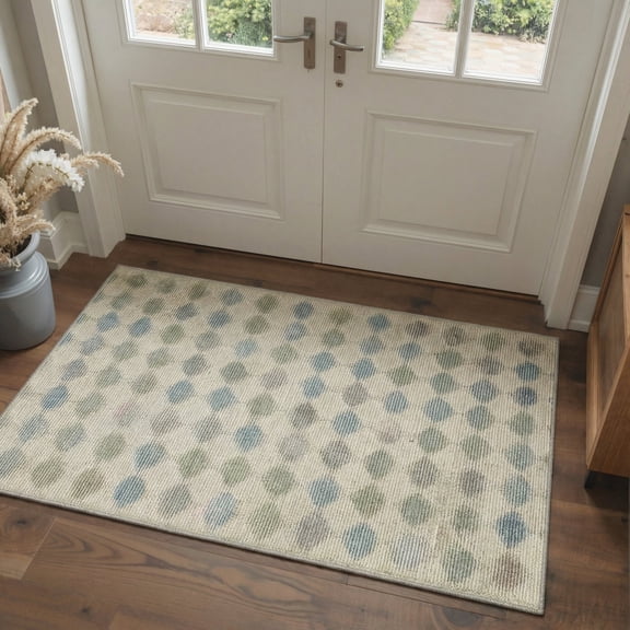 GENIMO 2'x3' Entryway Rug, Machine Washable Non Slip Low Pile Area Rug for Front Door Kitchen Bathroom, Modern Minimalist, Dusty Beige