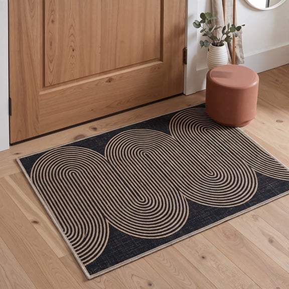 GENIMO 2'x3' Entryway Rug, Machine Washable Non Slip Low Pile Area Rug for Front Door Kitchen Bathroom, Modern Minimalist, Indigo Camel