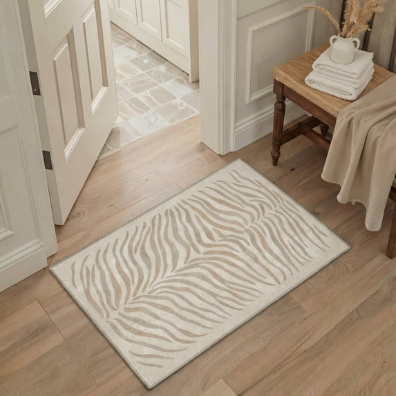 GENIMO 2'x3' Entryway Rug, Machine Washable Non Slip Low Pile Area Rug for Front Door Kitchen Bathroom, Neutral Animal Print, Warm Beige