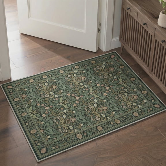 GENIMO 2'x3' Entryway Rug, Machine Washable Non Slip Low Pile Area Rug for Front Door Kitchen Bathroom, Soft Artistic, Dark Sage