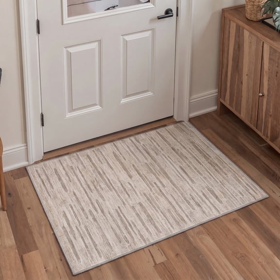 GENIMO 2'x3' Entryway Rug, Machine Washable Non Slip Low Pile Area Rug for Front Door Kitchen Bathroom, Warm Minimalist, QUARTZRIFT