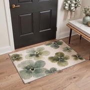 GENIMO 2'x3' Floral Area Rug, Machine Washable Non Slip Low Pile Rug for Entryway Front Door Kitchen Bathroom, TEAL PETAL