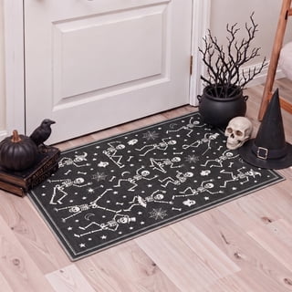GENIMO 2'x3' Halloween Doormat, Washable Non Slip Soft Whimsical Skeleton Outdoor Door Mat for Front Door Covered Porch Patio Entryway, Charcoal Black