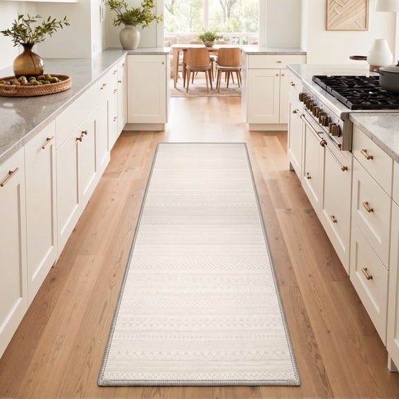GENIMO 2'x5' Runner Rug, Washable Non Slip Soft Boho Hallway Runner for Kitchen Entryway Laundry Room, Cream Beige