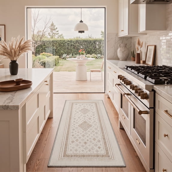 GENIMO 2'x6' Boho Farmhouse Runner Rug, Machine Washable Non Slip Low Pile Hallway Runner Rug for Kitchen Laundry Room, OCHREECHO