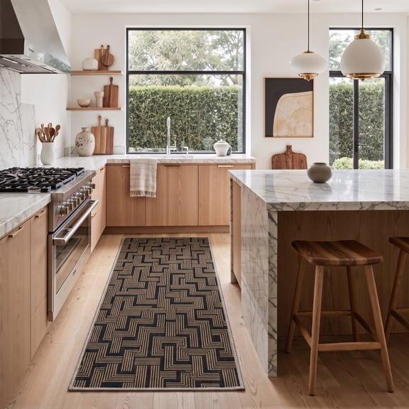 GENIMO 2'x6' Calm Minimalist Runner Rug, Machine Washable Non Slip Low Pile Hallway Runner Rug for Kitchen Laundry Room, AMBERNEXUS