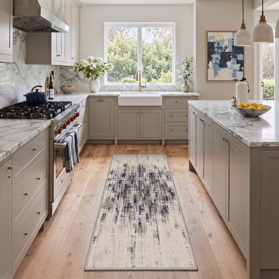 GENIMO 2'x6' Runner Rug, Machine Washable Non Slip Low Pile Hallway Runner Rug for Kitchen Laundry Room, Artistic Abstract, COBALTVEIL