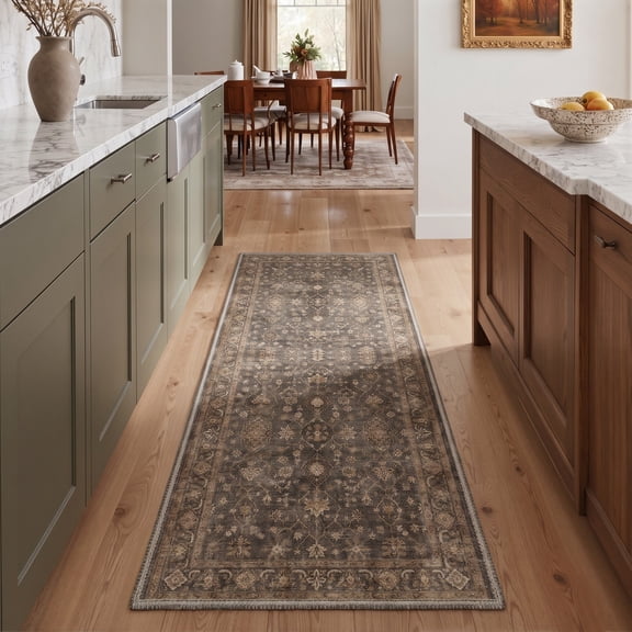 GENIMO 2'x6' Runner Rug, Machine Washable Non Slip Low Pile Hallway Runner Rug for Kitchen Laundry Room, Classic Persian, FLORAL