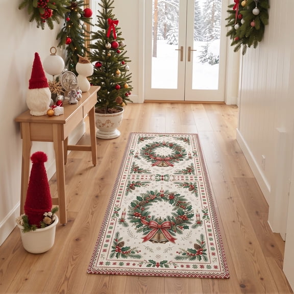GENIMO 2'x6' Runner Rug, Washable Non Slip Soft Classic Christmas Hallway Runner for Kitchen Entryway Laundry Room, Light Red