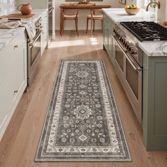 GENIMO 2'x6' Soft Persian Diamond Runner Rug, Machine Washable Non Slip Low Pile Hallway Runner Rug for Kitchen Laundry Room, AZURE
