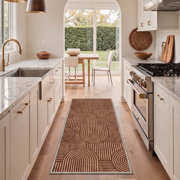 GENIMO 2'x7' Minimalist Runner Rug, Machine Washable Non Slip Low Pile Hallway Runner Rug for Kitchen Laundry Room, Mocha Beige