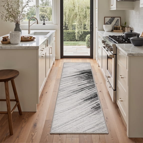 GENIMO 2'x7' Runner Rug, Machine Washable Non Slip Low Pile Hallway Runner Rug for Kitchen Laundry Room, Artistic Abstract, Gradient Gray