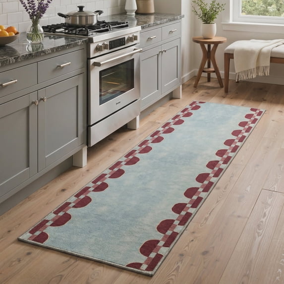 GENIMO 2'x7' Runner Rug, Machine Washable Non Slip Low Pile Hallway Runner Rug for Kitchen Laundry Room, Clean Minimalist, Dusty Blue