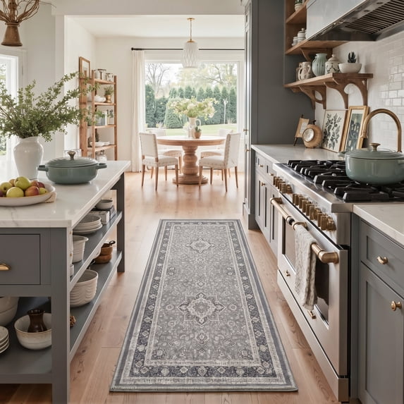 GENIMO 2'x7' Runner Rug, Machine Washable Non Slip Low Pile Hallway Runner Rug for Kitchen Laundry Room, Persian Geometric, ONYXBLOOM