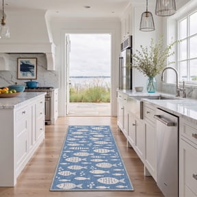 GENIMO 2'x7' Runner Rug, Machine Washable Non Slip Low Pile Hallway Runner Rug for Kitchen Laundry Room, Soft Animal Print, Dusty Blue