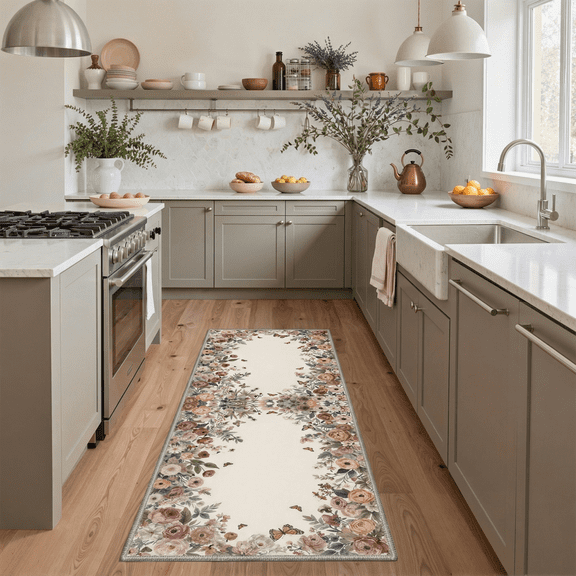 GENIMO 2'x7' Runner Rug, Washable Non Slip Soft Floral Hallway Runner for Kitchen Entryway Laundry Room, Dusty Rose