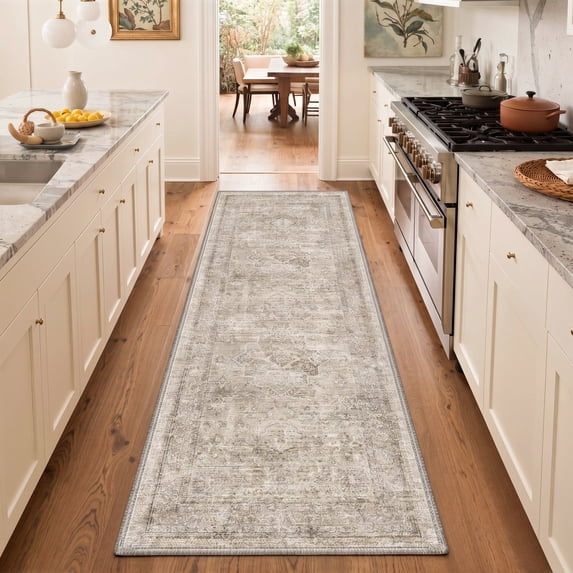 GENIMO 2'x7' Runner Rug, Washable Non Slip Soft Persian Hallway Runner for Kitchen Entryway Laundry Room, Khaki