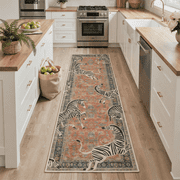 GENIMO 2'x7' Runner Rug, Washable Non Slip Soft Zebra Print Hallway Runner for Kitchen Entryway Laundry Room, Rust Red