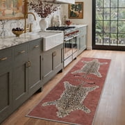 GENIMO 2'x8' Runner Rug, Washable Non Slip Soft Animal Print Hallway Runner for Kitchen Entryway Laundry Room, Dusty Ros