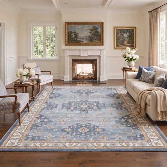 GENIMO 3'x5' Area Rug for Living Room, Washable Non Slip Soft Persian Rug for Bedroom Dining Room Home Office, Powder Blue