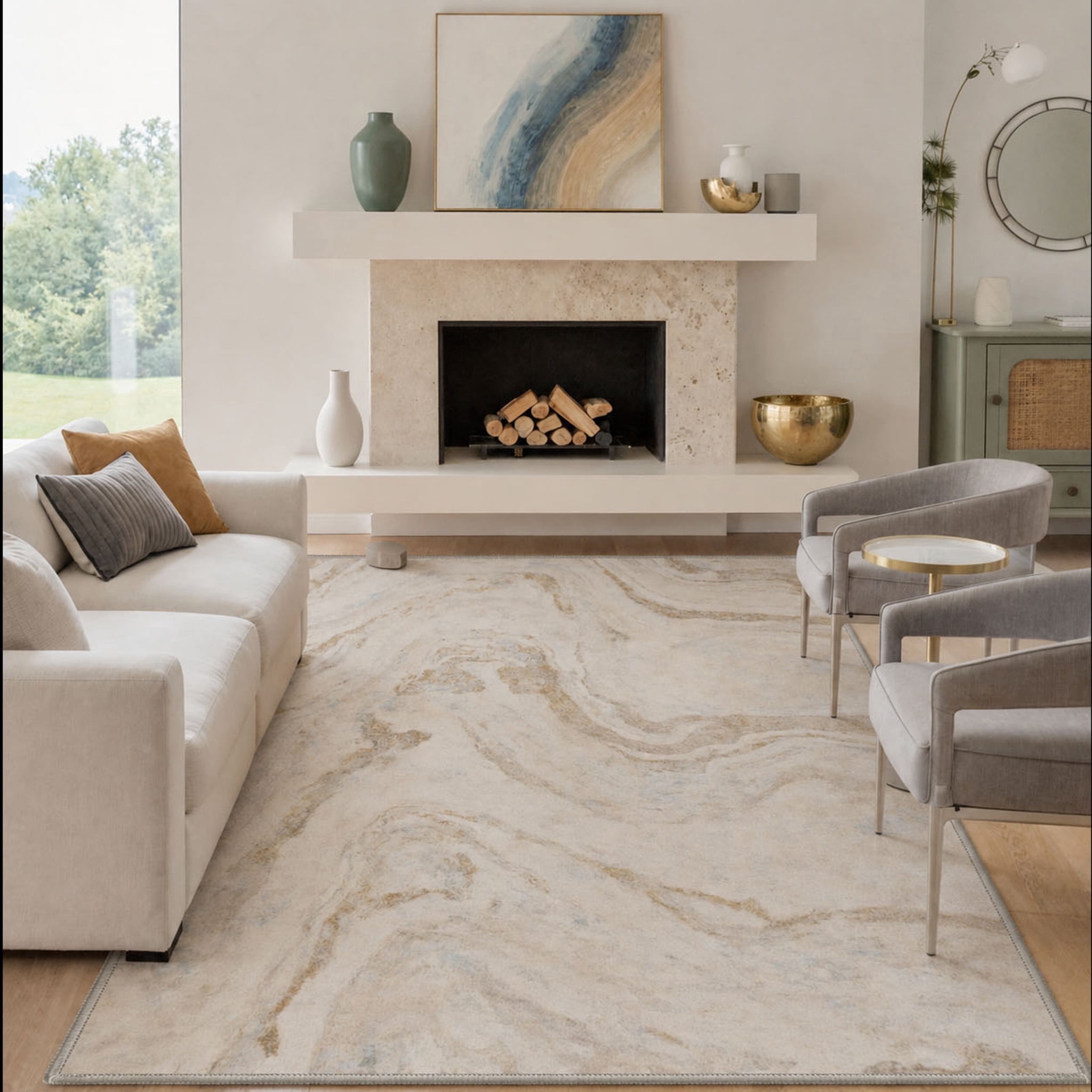GENIMO 4'x6' Area Rug for Living Room, Washable Non Slip Soft Modern ...
