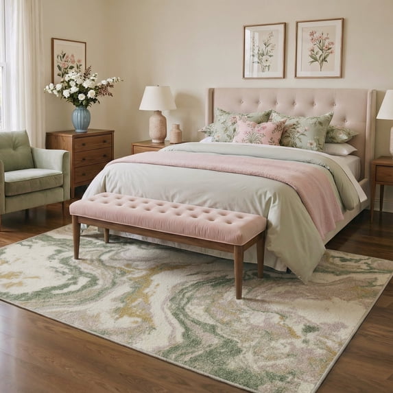 GENIMO 5'x7' Area Rug for Living Room, Machine Washable Non Slip Low Pile Rug for Bedroom Dining Room, Contemporary Abstract, Dusty Sage