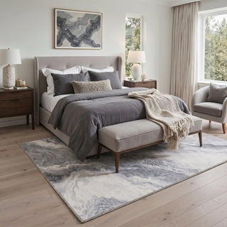 GENIMO 5'x7' Area Rug for Living Room, Machine Washable Non Slip Low Pile Rug for Bedroom Dining Room, Modern Abstract, Misty Gray