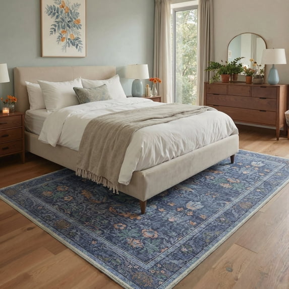 GENIMO 5'x7' Area Rug for Living Room, Machine Washable Non Slip Low Pile Rug for Bedroom Dining Room, Modern Artistic, Dusty Blue