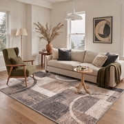 GENIMO 5'x7' Area Rug for Living Room, Machine Washable Non Slip Low Pile Rug for Bedroom Dining Room, Modern Minimalist, OCHRE ORBIT