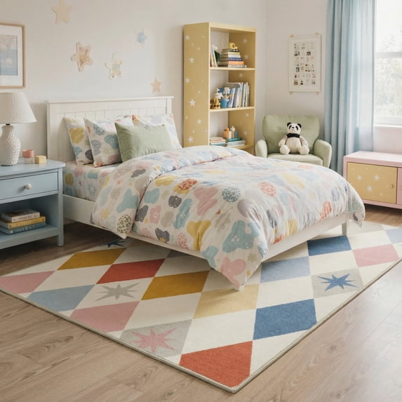 GENIMO 5'x7' Area Rug for Living Room, Machine Washable Non Slip Low Pile Rug for Bedroom Dining Room, Neutral Minimalist, Muted Pastel