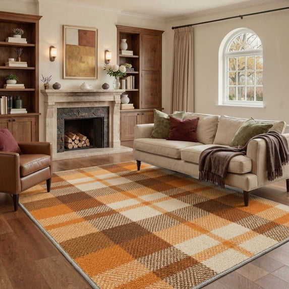 GENIMO 5'x7' Area Rug for Living Room, Machine Washable Non Slip Low Pile Rug for Bedroom Dining Room, Simple Minimalist, Caramel Brown