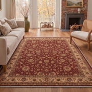 GENIMO 5x7 Area Rug for Living Room, Machine Washable Non Slip Low Pile Rug for Bedroom Dining Room, Timeless Persian, Vintage Burgundy