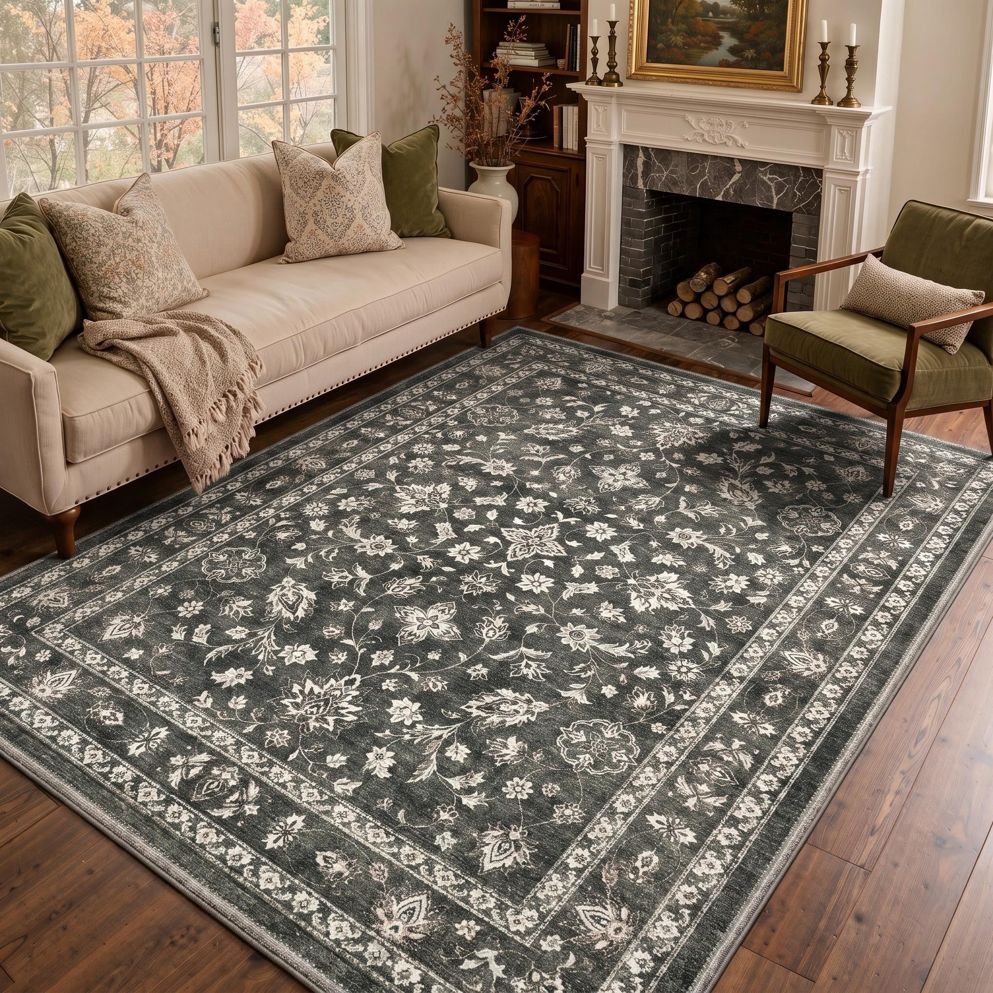 Flora Machine GENIMO 5'x7' Area Rug for Living Room, Machine Washable Non Slip Low ...