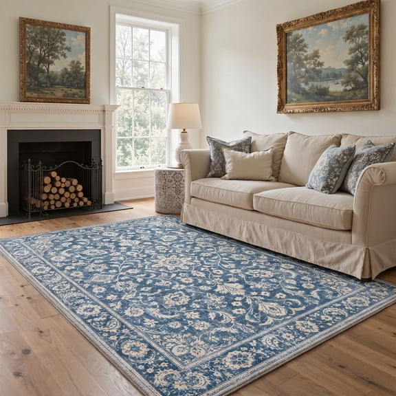 GENIMO 5'x7' Area Rug for Living Room, Machine Washable Non Slip Low Pile Rug for Bedroom Dining Room, Vintage Persian, INDIGOBLOOM