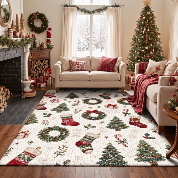 GENIMO 5'x7' Area Rug for Living Room, Washable Non Slip Soft Cozy Nordic Christmas Rug for Bedroom Dining Room Home Office, Ivory Cream